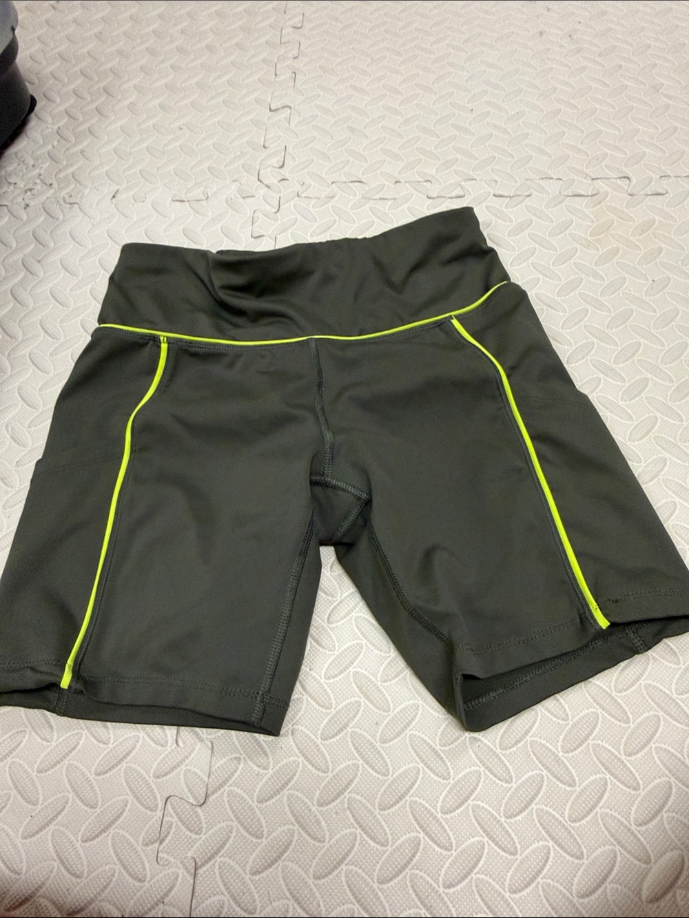 Layer 8 Black Bike Shorts with Neon Yellow Piping